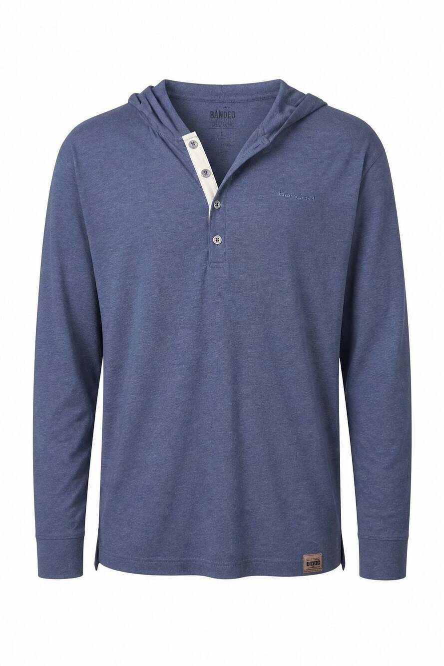 Banded Five Oaks Hooded Henley Shirt #1192